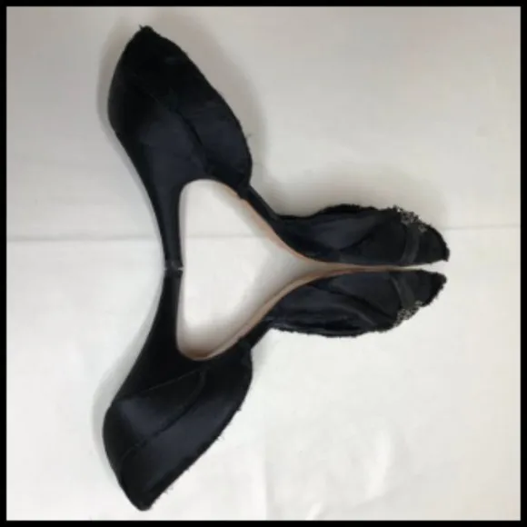 Pedro Garcia Leather D'Orsay Frayed Satin &amp; Crystals Made in Spain Size 36