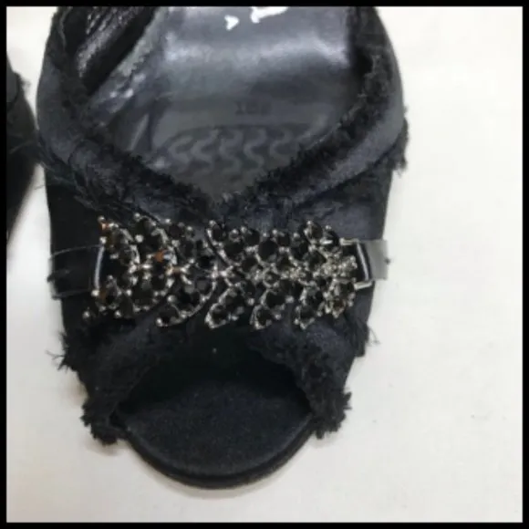 Pedro Garcia Leather D'Orsay Frayed Satin &amp; Crystals Made in Spain Size 36