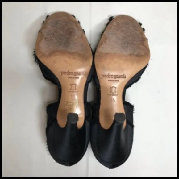 Pedro Garcia Leather D'Orsay Frayed Satin &amp; Crystals Made in Spain Size 36