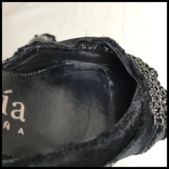 Pedro Garcia Leather D'Orsay Frayed Satin &amp; Crystals Made in Spain Size 36