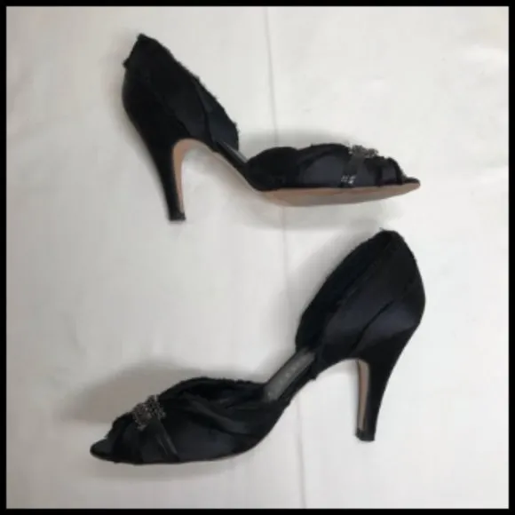 Pedro Garcia Leather D'Orsay Frayed Satin &amp; Crystals Made in Spain Size 36