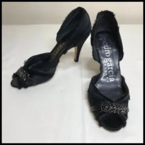 Pedro Garcia Leather D'Orsay Frayed Satin &amp; Crystals Made in Spain Size 36