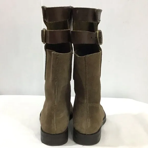 Pedro Garcia Brown Knee High Riding Boots Suede &amp; Leather Cutout Buckled Size 41