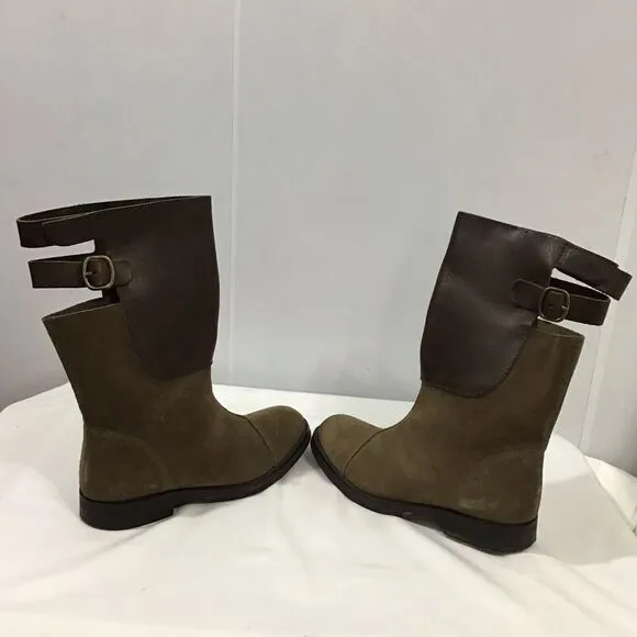 Pedro Garcia Brown Knee High Riding Boots Suede &amp; Leather Cutout Buckled Size 41