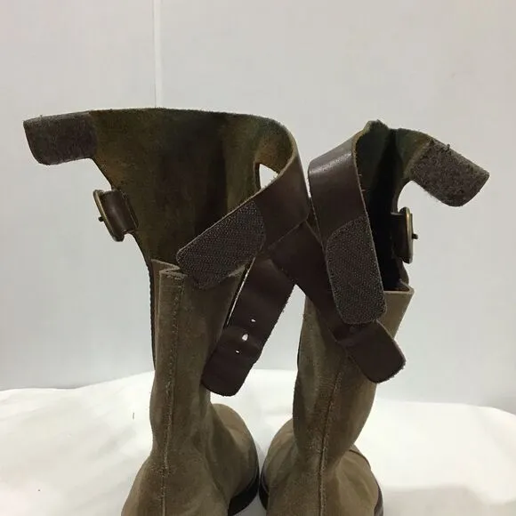 Pedro Garcia Brown Knee High Riding Boots Suede &amp; Leather Cutout Buckled Size 41