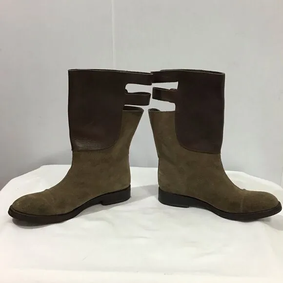 Pedro Garcia Brown Knee High Riding Boots Suede &amp; Leather Cutout Buckled Size 41