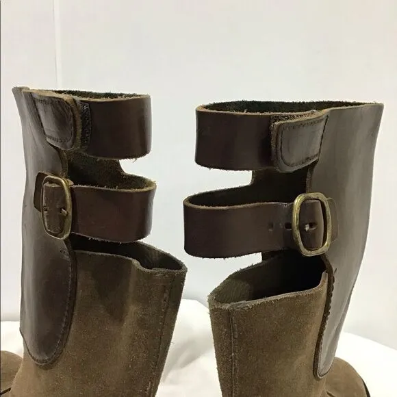 Pedro Garcia Brown Knee High Riding Boots Suede &amp; Leather Cutout Buckled Size 41