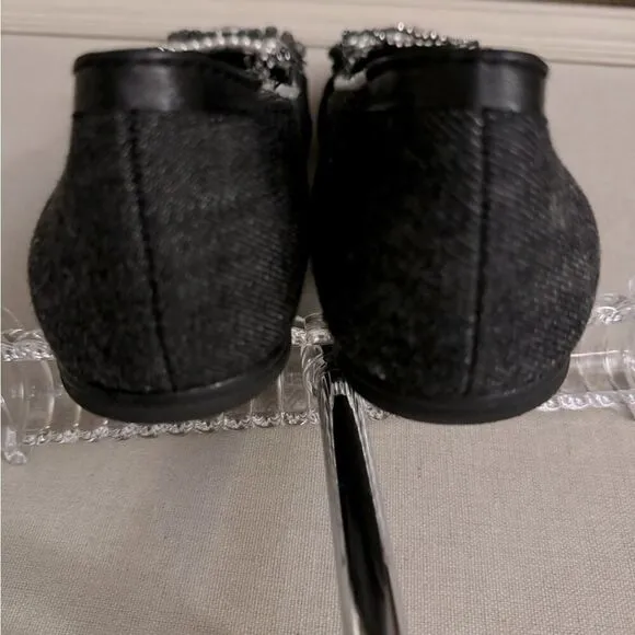 Pedro Garcia dark denim ballet flat with crystal and pearl embellishment 39.5
