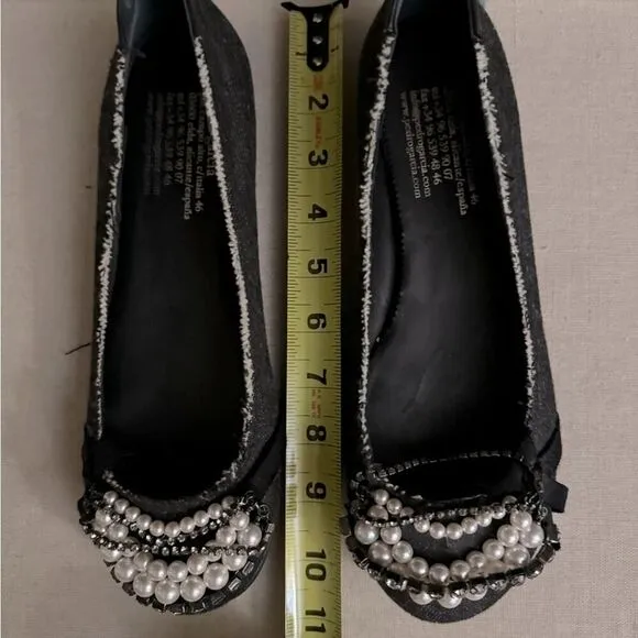 Pedro Garcia dark denim ballet flat with crystal and pearl embellishment 39.5