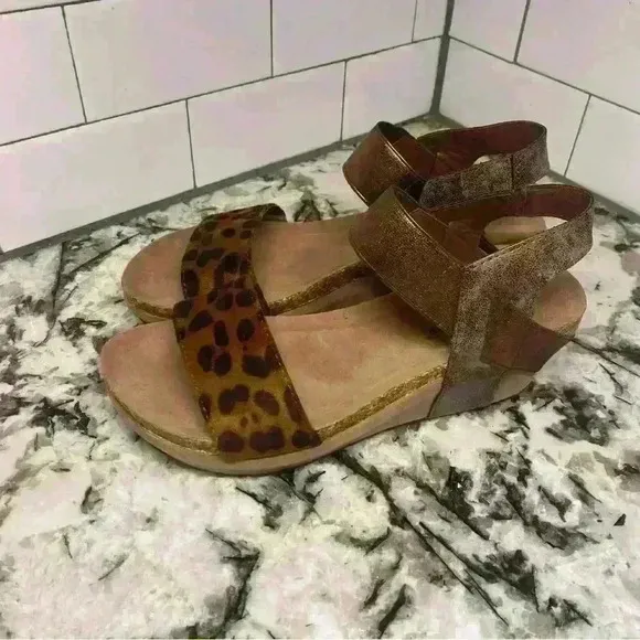 Pierre Dumas Chantel Leopard Cheetah Brown and Beige Wedges