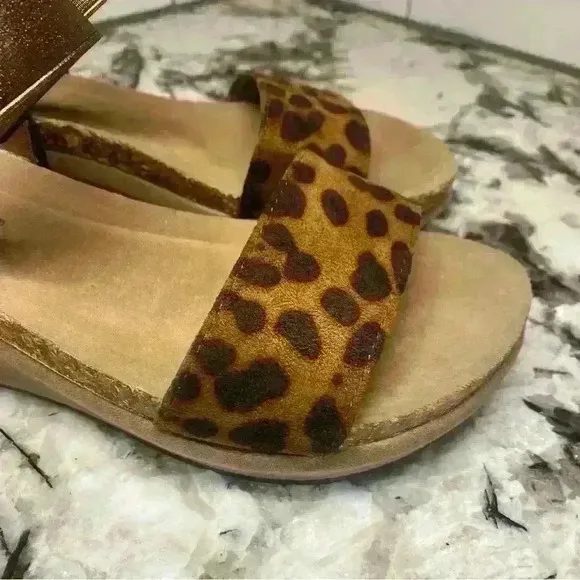 Pierre Dumas Chantel Leopard Cheetah Brown and Beige Wedges