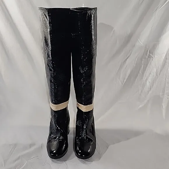 PIERRE HARDY Color Blocked Patent Leather Tall Pull-on Style Boots, Size 37