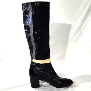 PIERRE HARDY Color Blocked Patent Leather Tall Pull-on Style Boots, Size 37
