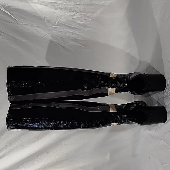 PIERRE HARDY Color Blocked Patent Leather Tall Pull-on Style Boots, Size 37