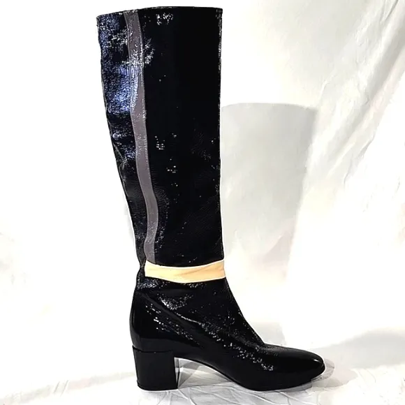 PIERRE HARDY Color Blocked Patent Leather Tall Pull-on Style Boots, Size 37