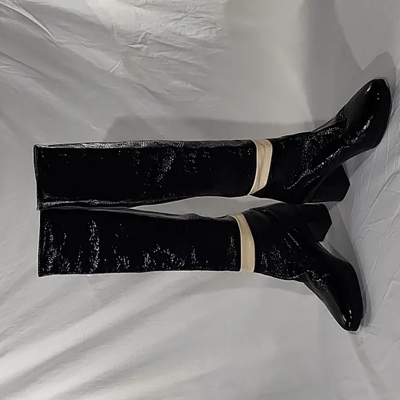 PIERRE HARDY Color Blocked Patent Leather Tall Pull-on Style Boots, Size 37