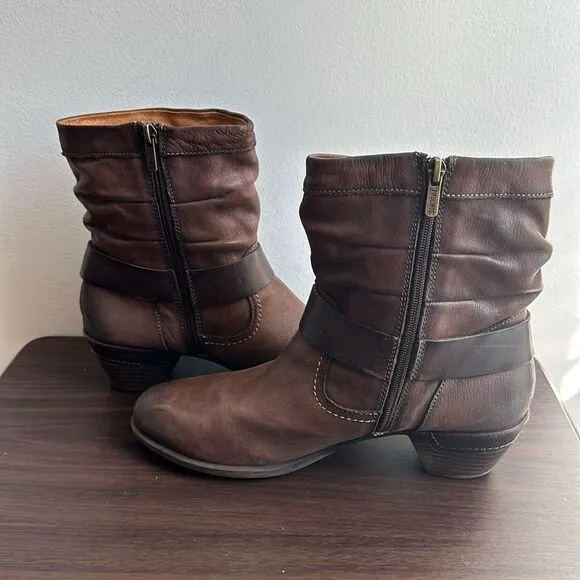 Pikolinos Brown Leather Heeled Harness Boots Sz 41