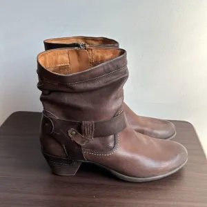 Pikolinos Brown Leather Heeled Harness Boots Sz 41