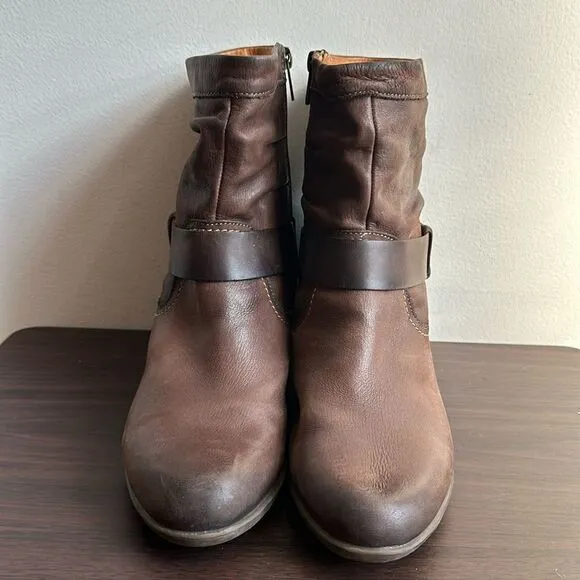 Pikolinos Brown Leather Heeled Harness Boots Sz 41