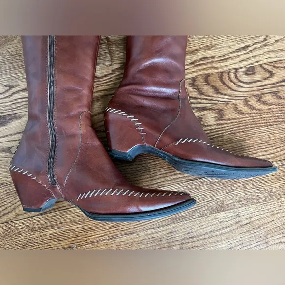 PIKOLINOS Tall Leather Heeled Boots Stitching Sleek Stitched Old Money Rich 36