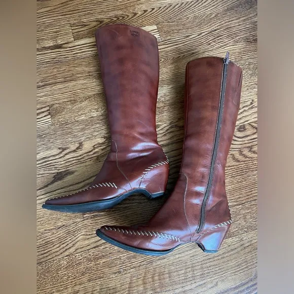 PIKOLINOS Tall Leather Heeled Boots Stitching Sleek Stitched Old Money Rich 36
