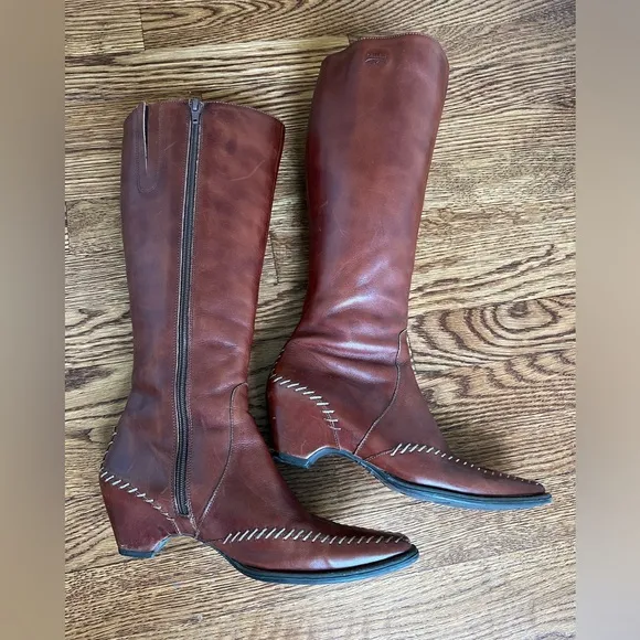 PIKOLINOS Tall Leather Heeled Boots Stitching Sleek Stitched Old Money Rich 36