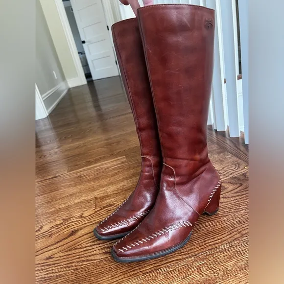 PIKOLINOS Tall Leather Heeled Boots Stitching Sleek Stitched Old Money Rich 36