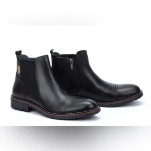 Pikolinos York Men’s Ankle Boots Black Leather Flat Round Toe Classic Workwear