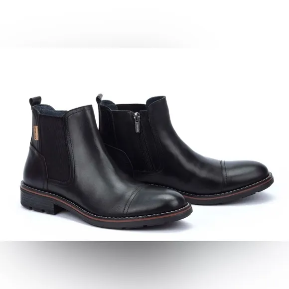 Pikolinos York Men’s Ankle Boots Black Leather Flat Round Toe Classic Workwear