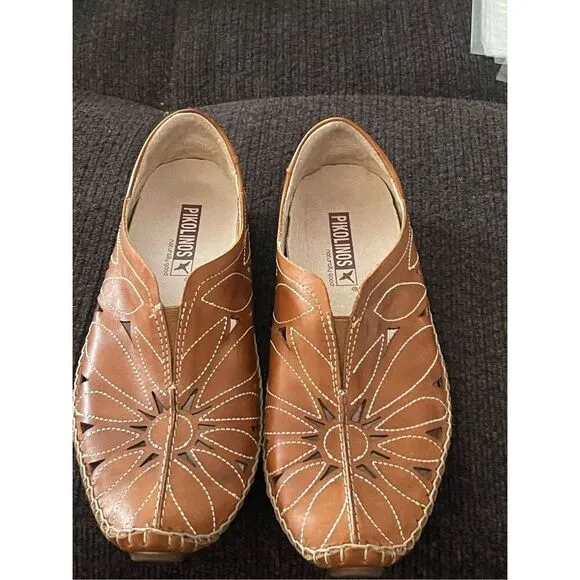 Pikolinos Women Brown Slip On Jerez Brandy Leather Flats Moccasins Shoes Size 36