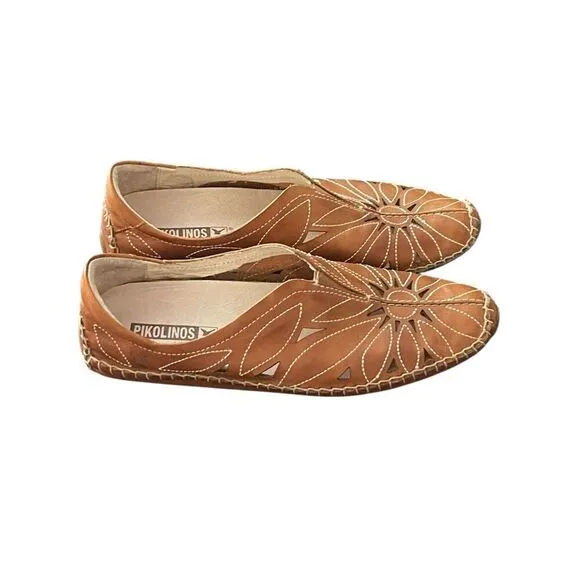 Pikolinos Women Brown Slip On Jerez Brandy Leather Flats Moccasins Shoes Size 36
