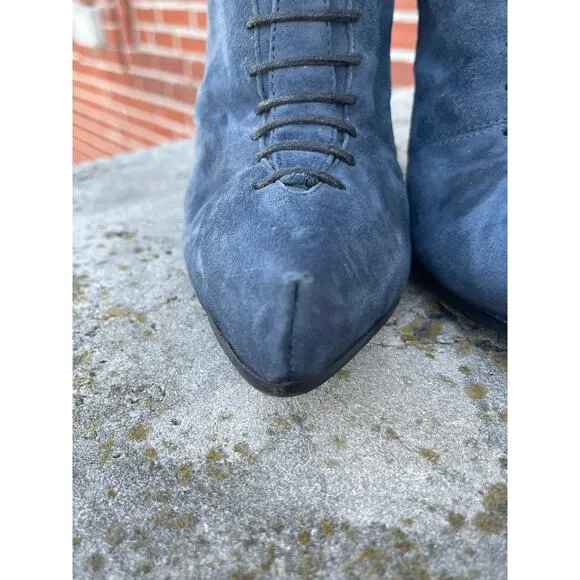 PINKO Blue Suede Lace Up High Heeled Boots Size 39