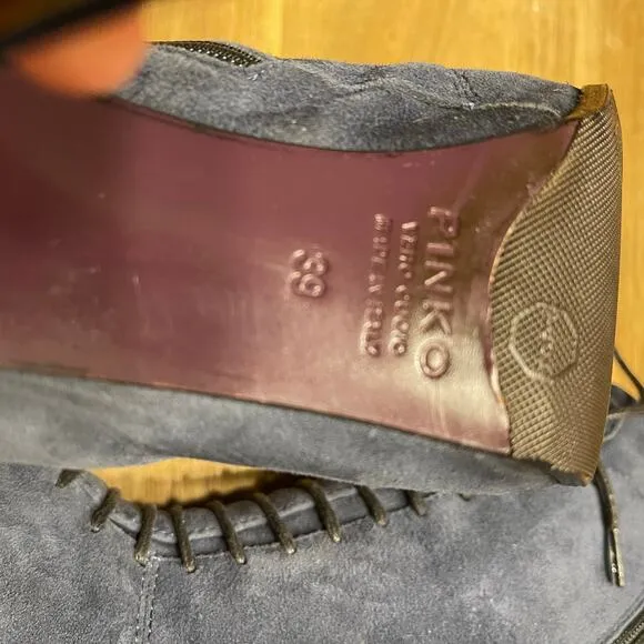 PINKO Blue Suede Lace Up High Heeled Boots Size 39