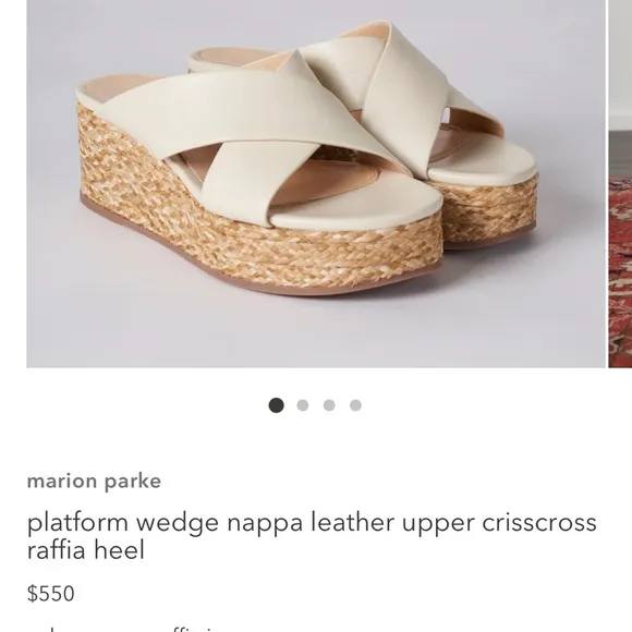 Platform Wedge Nappa Leather Upper Crisscross Raffia Heel Cognac Size 8.5