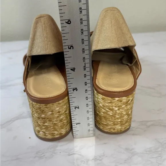 Platform Wedge Nappa Leather Upper Crisscross Raffia Heel Cognac Size 8.5