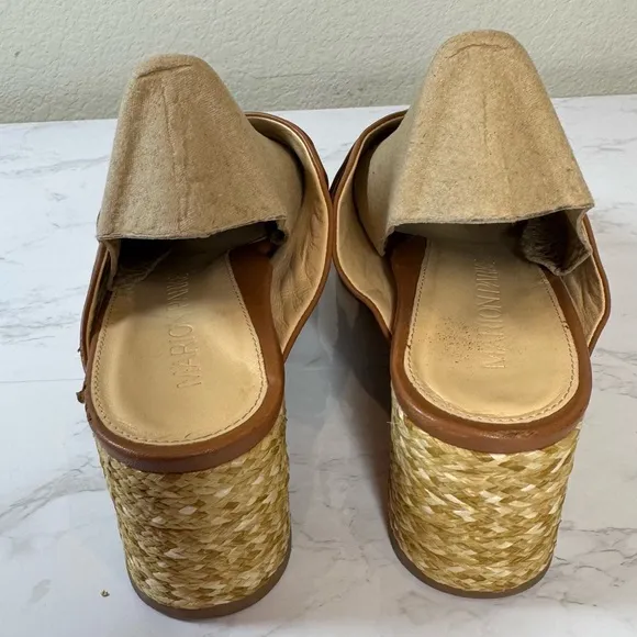 Platform Wedge Nappa Leather Upper Crisscross Raffia Heel Cognac Size 8.5