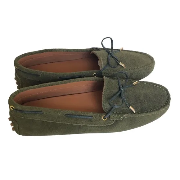 Poeta Italian Green Suede Leather Driver Shoe Loafer Moccasins Flats Women’s