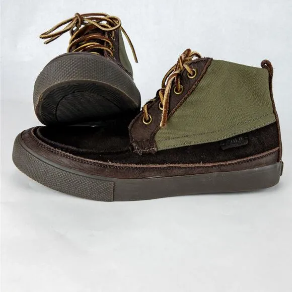 Polo by Ralph Lauren Shoes Men's 8.5D Canvas Suede Green Black Rawhide Laces