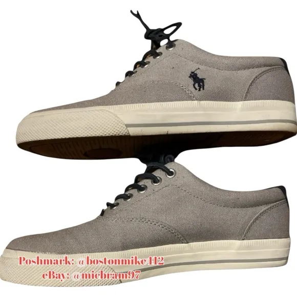 Polo by ralph lauren vaughn canvas sneakers mens 8.5D pony logo gray blue white