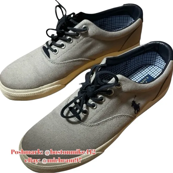 Polo by ralph lauren vaughn canvas sneakers mens 8.5D pony logo gray blue white