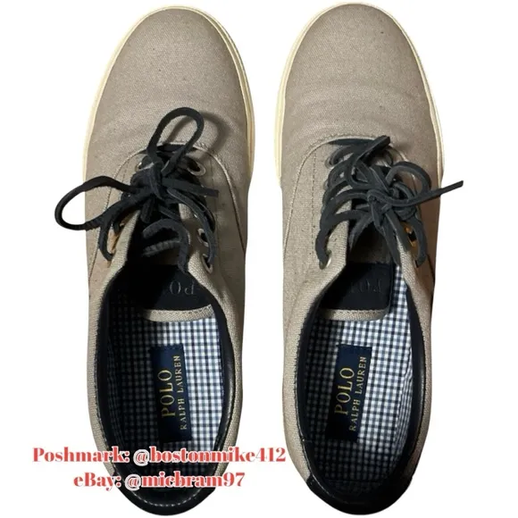 Polo by ralph lauren vaughn canvas sneakers mens 8.5D pony logo gray blue white