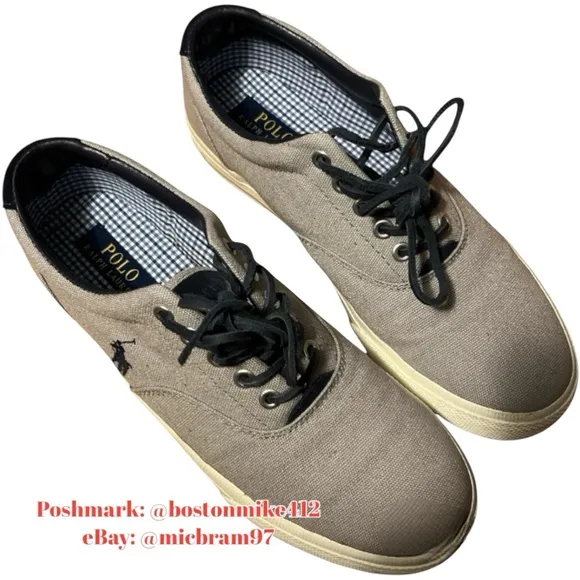Polo by ralph lauren vaughn canvas sneakers mens 8.5D pony logo gray blue white
