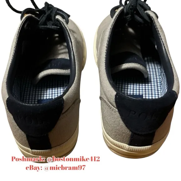 Polo by ralph lauren vaughn canvas sneakers mens 8.5D pony logo gray blue white