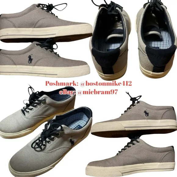 Polo by ralph lauren vaughn canvas sneakers mens 8.5D pony logo gray blue white