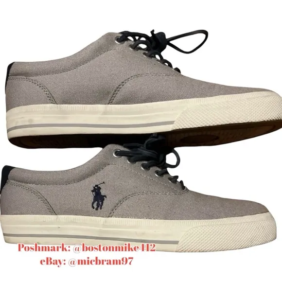 Polo by ralph lauren vaughn canvas sneakers mens 8.5D pony logo gray blue white