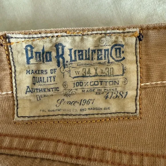 Polo R. Lauren Co 15941 Tan Jeans VTG Sz 34x30