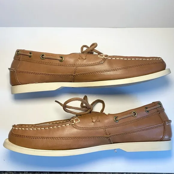 Polo Ralph Lauren BARX Leather Boat Deck Shoes Mens Tan Brown‎ Lace Luxury 9.5