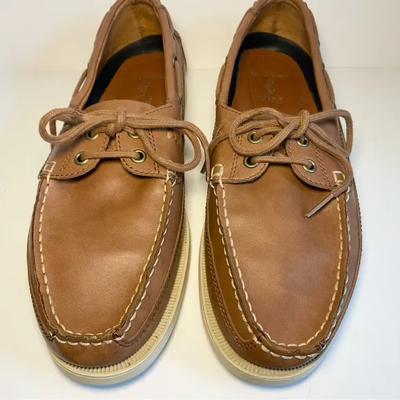 Polo Ralph Lauren BARX Leather Boat Deck Shoes Mens Tan Brown‎ Lace Luxury 9.5
