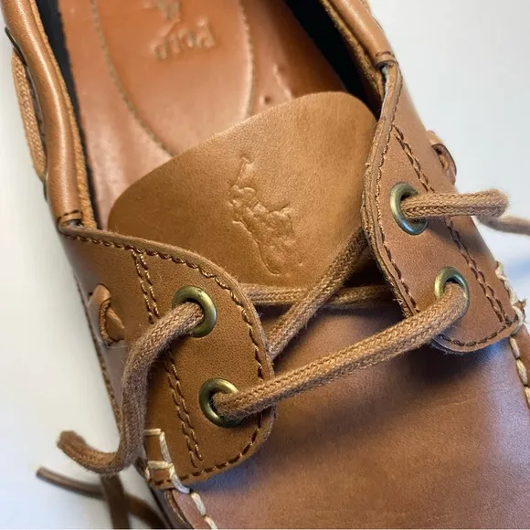 Polo Ralph Lauren BARX Leather Boat Deck Shoes Mens Tan Brown‎ Lace Luxury 9.5