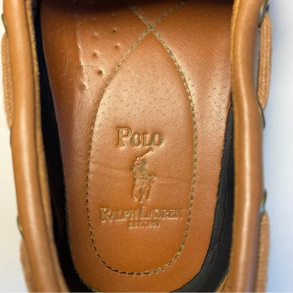 Polo Ralph Lauren BARX Leather Boat Deck Shoes Mens Tan Brown‎ Lace Luxury 9.5